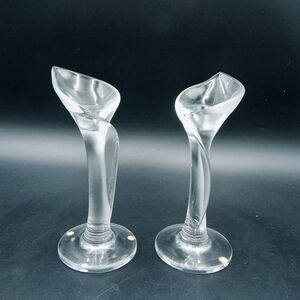 Riedel Crystal Calla Lily Candlestick Holder Pair 7-1/2 Inches Tall Frosted